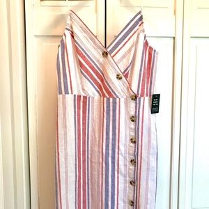 NWT Stripe Linen-Blend Button Front Fit and Flare